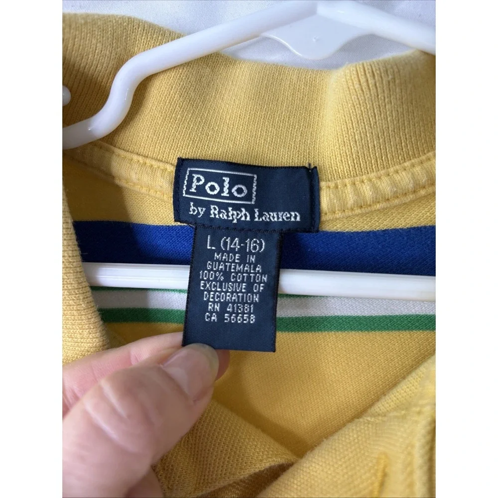 Polo Ralph Lauren Shirt Boys Large 14-16 Striped Short Sleeve‎ Casual Top Yellow